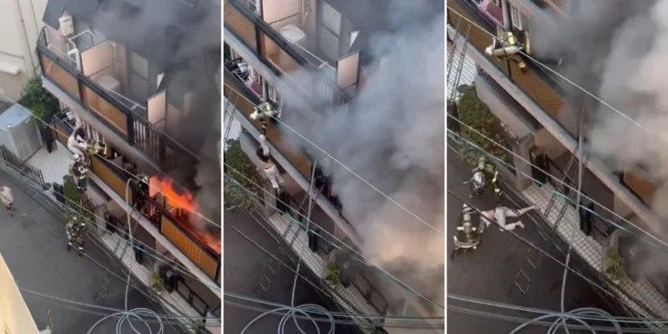 ซะงั้น! สาวสติแตกหนีไฟไหม้ ‘ถีบ’ จนท.ดับเพลิงญี่ปุ่นร่วงตกบันได สันนิษฐานอาจเป็น ‘คนจีน’