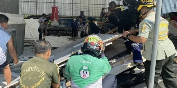 แผ่นหินอ่อนล้มทับคนงานเมียนมาดับสลด ย่านลาดกระบัง