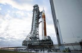 Nasa’s mega Moon rocket arrives at launch pad for Artemis II mission