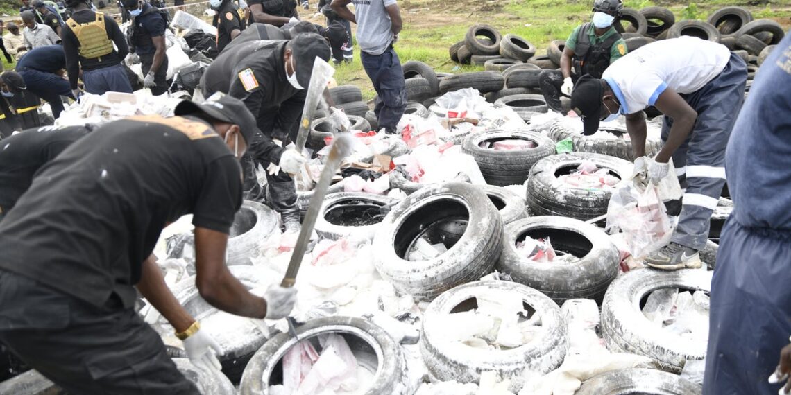 Liberia burns record cocaine haul as police chiefs face trafficking charges