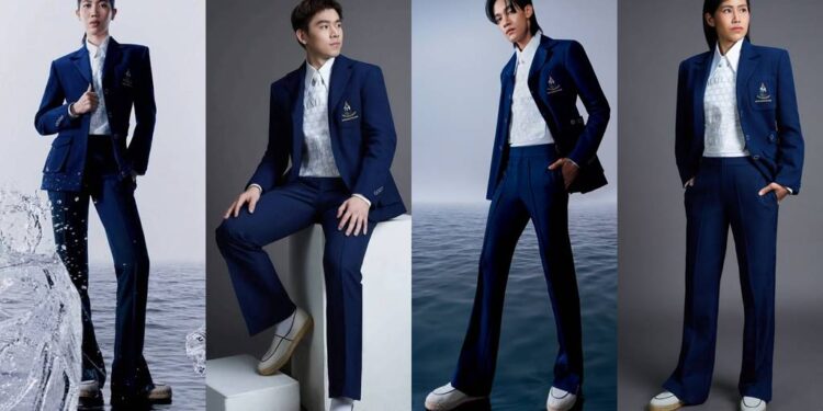 เหล่านักกีฬาไทยในชุดพิธีการ ผลงานการออกแบบโดย เจ้าฟ้าสิริวัณณวรี นารีรัตนราชกัญญา 1 เหล่านักกีฬาไทยในชุดพิธีการ ผลงานการออกแบบโดย เจ้าฟ้าสิริวัณณวรี นารีรัตนราชกัญญา