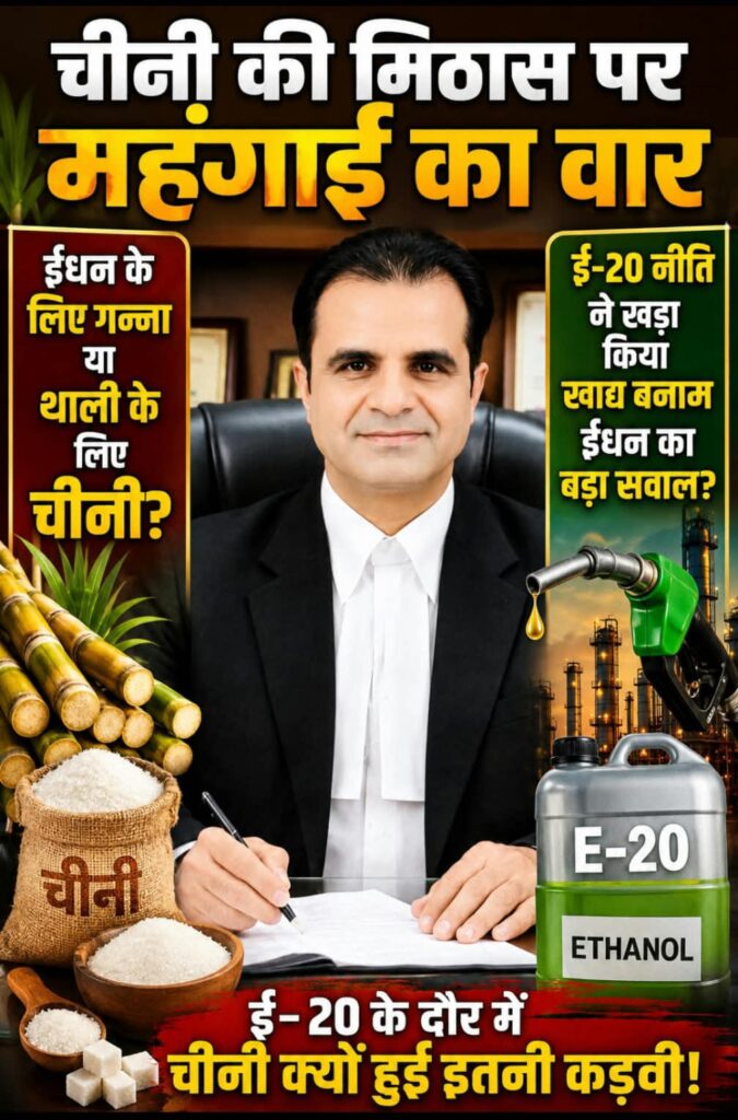 चीनी की मिठास पर महंगाई का वार: ईंधन के लिए गन्ना या थाली के लिए चीनी? -ई-20 नीति ने खड़ा किया खाद्य बनाम ईंधन का बड़ा सवाल? -ई-20 के दौर में चीनी क्यों हुई इतनी कड़वी! 1 WhatsApp Image 2026 08 21 at 18.27.14
