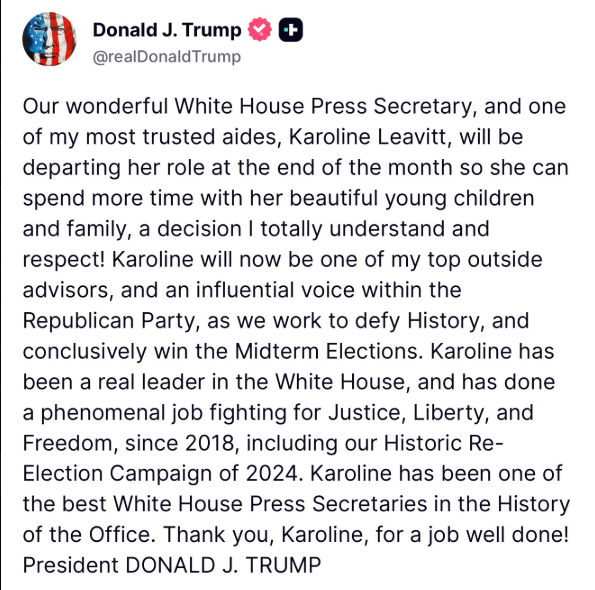 Karoline Leavitt quits as Trump's Press Secretary, will be his outside adviser 3 image 2