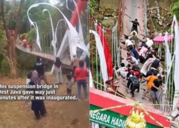 ระทึก! สะพานแขวนคนเดินใน 'อินโดนีเซีย' พังถล่ม หลังทำพิธีเปิดไม่กี่นาที 3 ระทึก! สะพานแขวนคนเดินใน ‘อินโดนีเซีย’ พังถล่ม หลังทำพิธีเปิดไม่กี่นาที