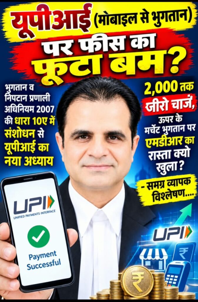 यूपीआई (मोबाइल से भुगतान) पर फ़ीस का फूटा बम? -भुगतान व निपटान प्रणाली अधिनियम 2007 की धारा 10ए में संशोधन से यूपीआई का नया अध्याय -2,000 तक जीरो चार्ज,ऊपर के मर्चेंट भुगतान पर एमडीआर का रास्ता क्यों खुला? -समग्र व्यापक विश्लेषण 1 WhatsApp Image 2026 09 15 at 17.27.53