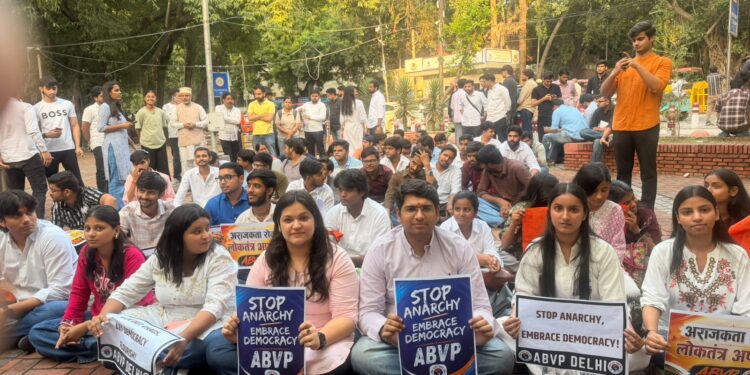 ‘Stop Anarchy, Embrace Democracy’: ABVP Protests at Delhi University 1 ‘Stop Anarchy, Embrace Democracy’: ABVP Protests at Delhi University