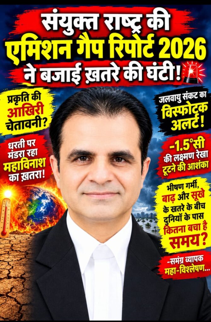 संयुक्त राष्ट्र की एमिशन गैप रिपोर्ट 2026 ने बजाई ख़तरे की घंटी! प्रकृति की आखिरी चेतावनी? -धरती पर मंडरा रहा महाविनाश का ख़तरा!ज़लवायु संकट का विस्फोटक अलर्ट! -1.5°सी की लक्ष्मण रेखा टूटने की आशंका - भीषण गर्मी,बाढ़ और सूखे के खतरे के बीच दुनियाँ के पास कितना बचा है समय? -समग्र व्यापक महा-विश्लेषण 1 ab3396d0 c413 4afe be73 bb37991da078