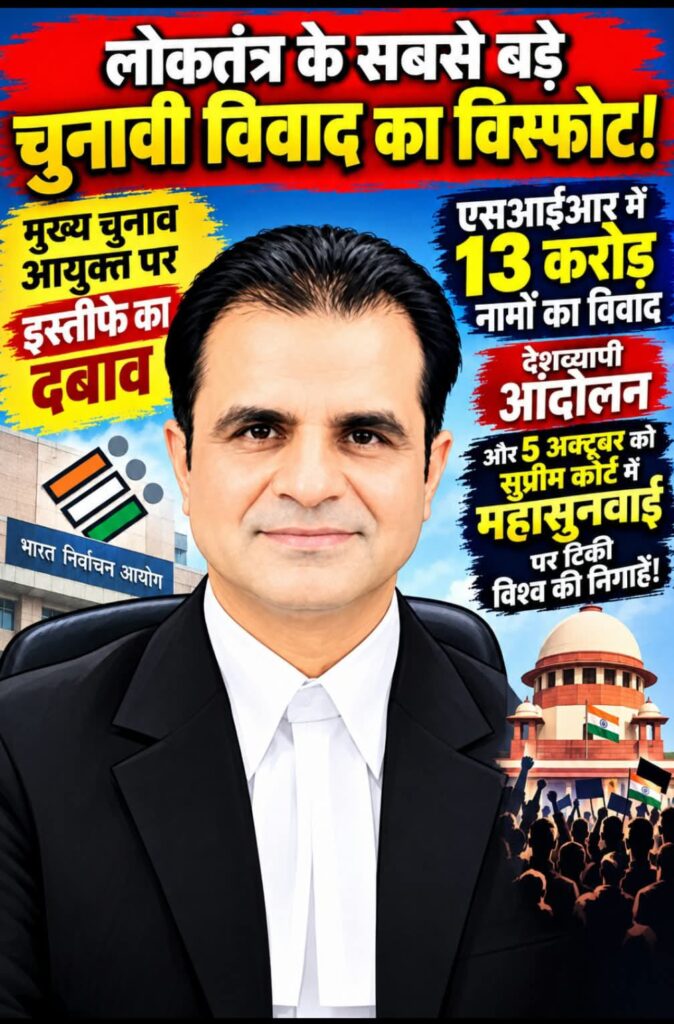 लोकतंत्र के सबसे बड़े चुनावी विवाद का विस्फोट ! मुख्य चुनाव आयुक्त पर इस्तीफे का दबाव, एसआईआर में 13 करोड़ नामों का विवाद, देशव्यापी आंदोलन और 5 अक्टूबर को सुप्रीम कोर्ट में महासुनवाई पर टिकी विश्व की निगाहें! -समग्र व्यापक विश्लेषण 1 f3a4a3e9 5d34 4c5c 836a ccd9490528a5